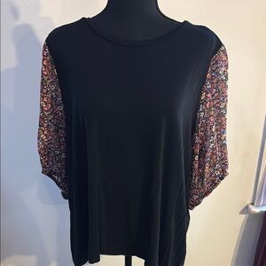 Black Top with Floral Sleeves